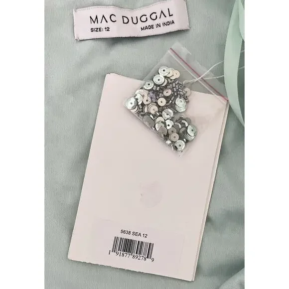 Mac Duggal 5638 Seafoam Green Sequins High Slit Bishop Sleeve Gown Size 12 $598 - Picture 6 of 6
